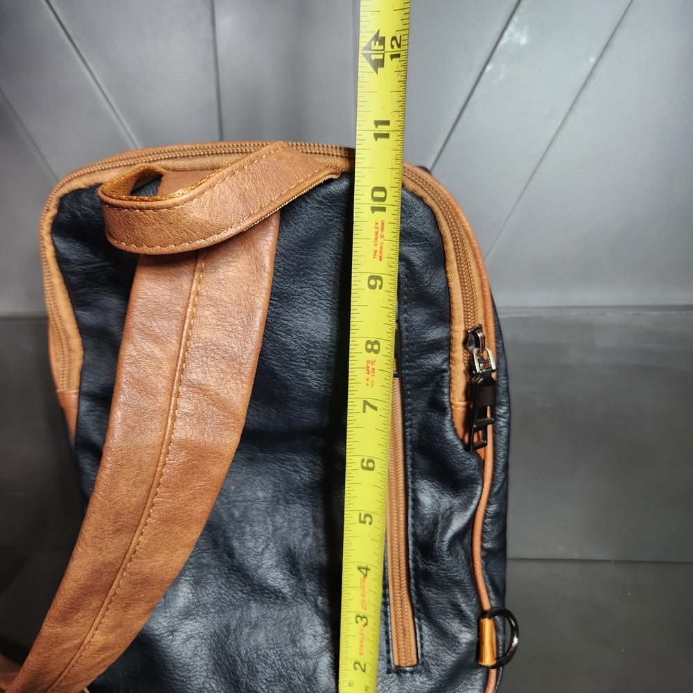 Fadeon Two-Tone Black and Tan Faux Leather Crossbody Sling Shoulder Bag - Picture 3 of 12